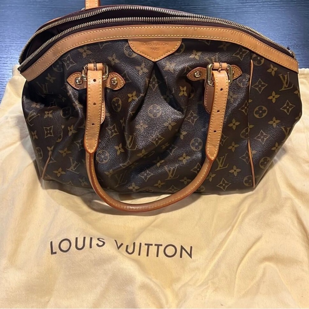 Louis Vuitton Brown and Cream Shoulder Bag with Monogram Canvas